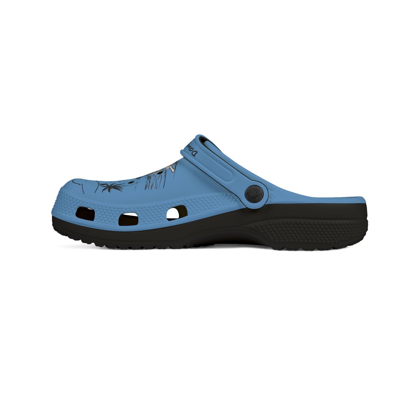 Printify lightweight blue and black cute clogs for women with adjustable heel strap and ventilation holes