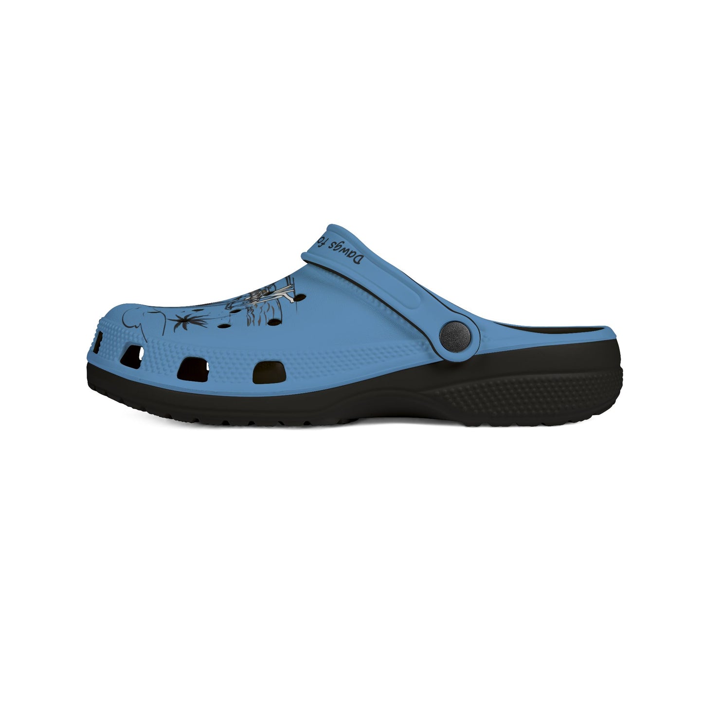Printify blue cute clogs for women with black sole and decorative design on top