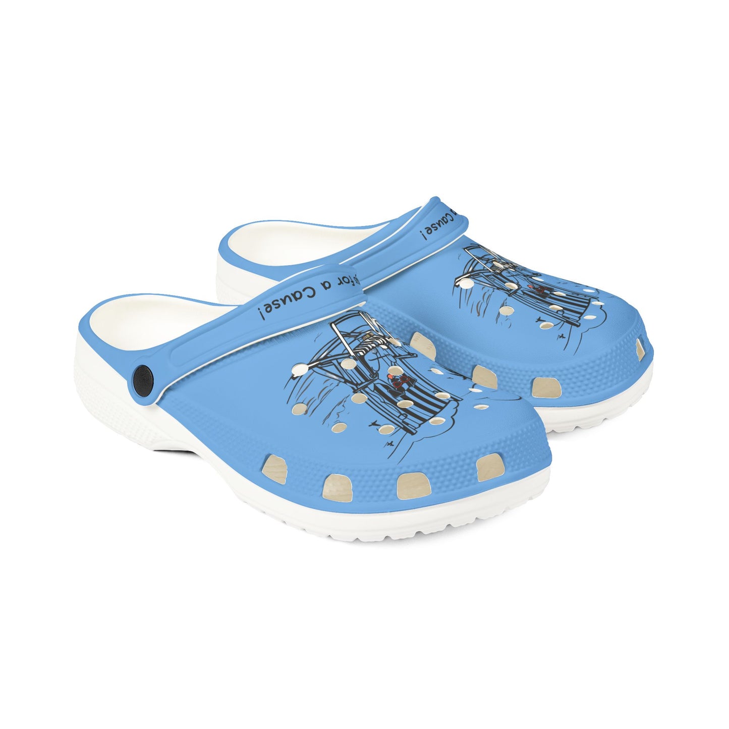 Printify blue cute clogs for women with artistic car design and white sole