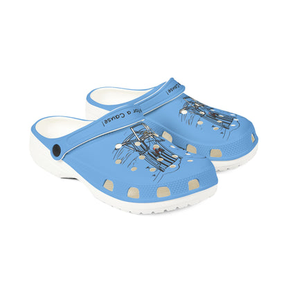 Printify blue cute clogs for women with artistic car design and white sole