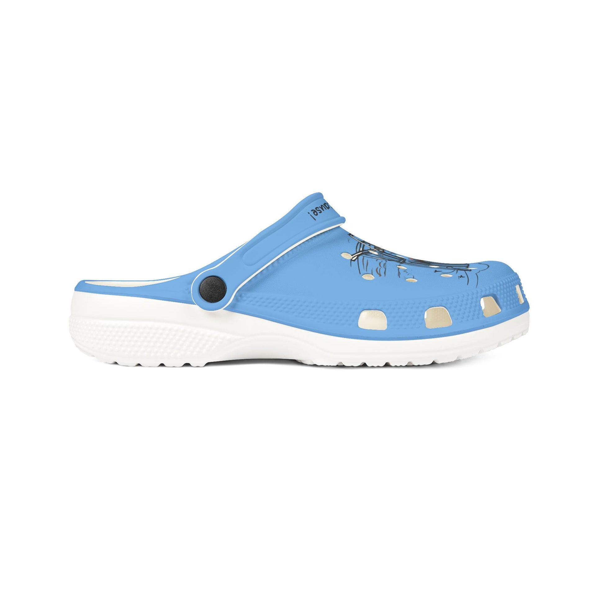 Printify blue cute clogs for women with ventilation holes and adjustable heel strap