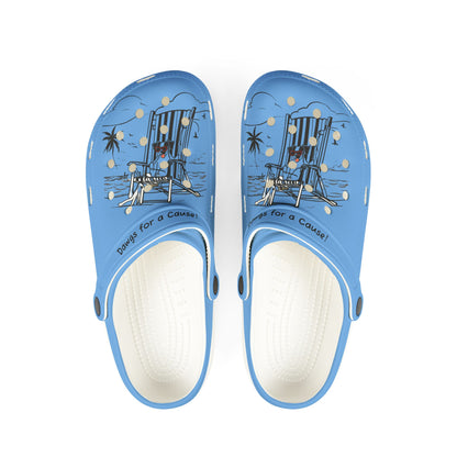 Printify blue cute clogs for women with beach chair and palm tree design