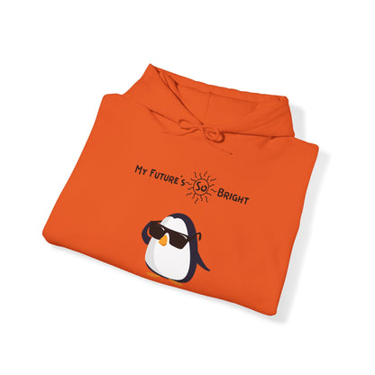 Orange penguin hoodie from Printify with cool penguin graphic and My Future's So Bright text