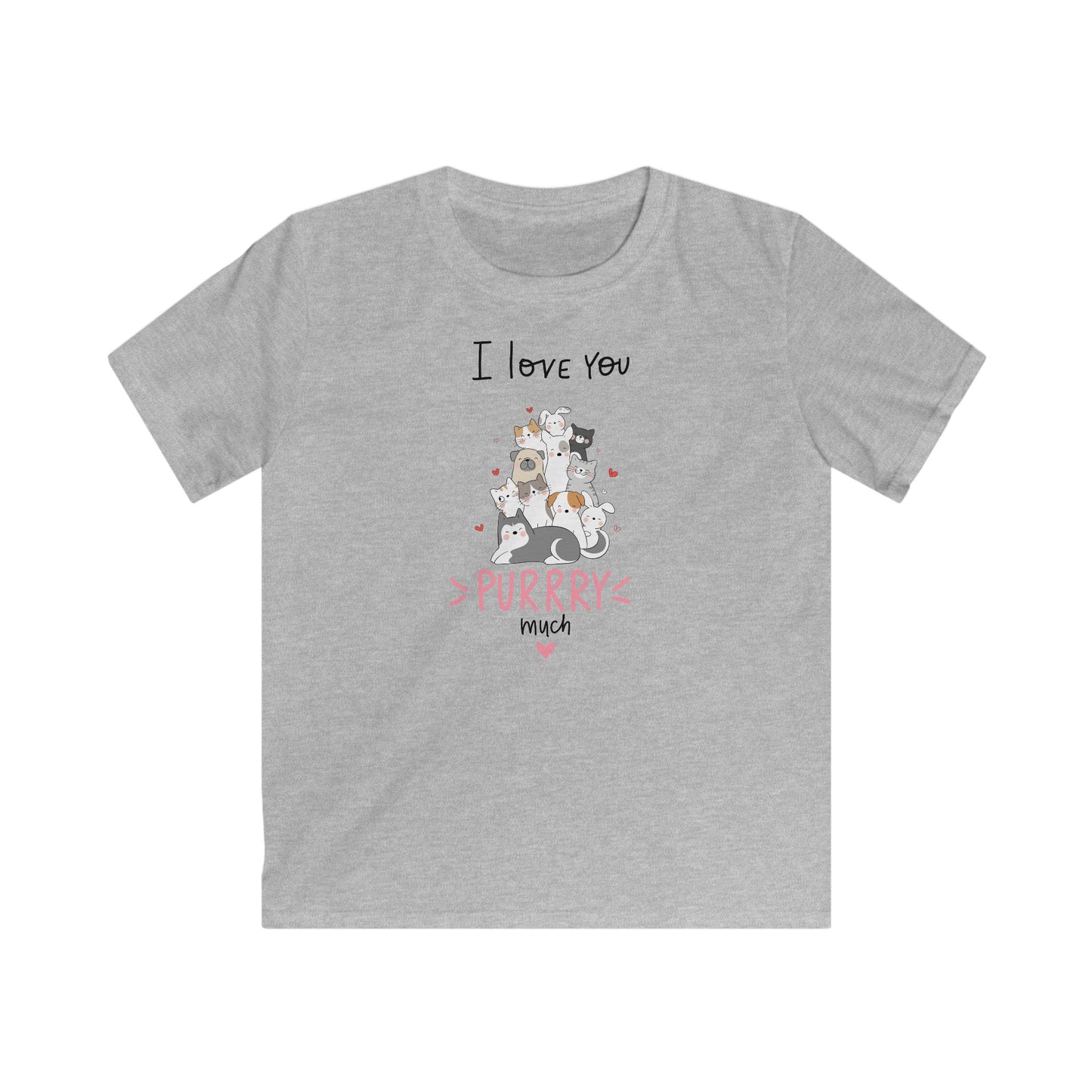 Gray cute animal shirt kids with playful cat design and I love you purrry much text