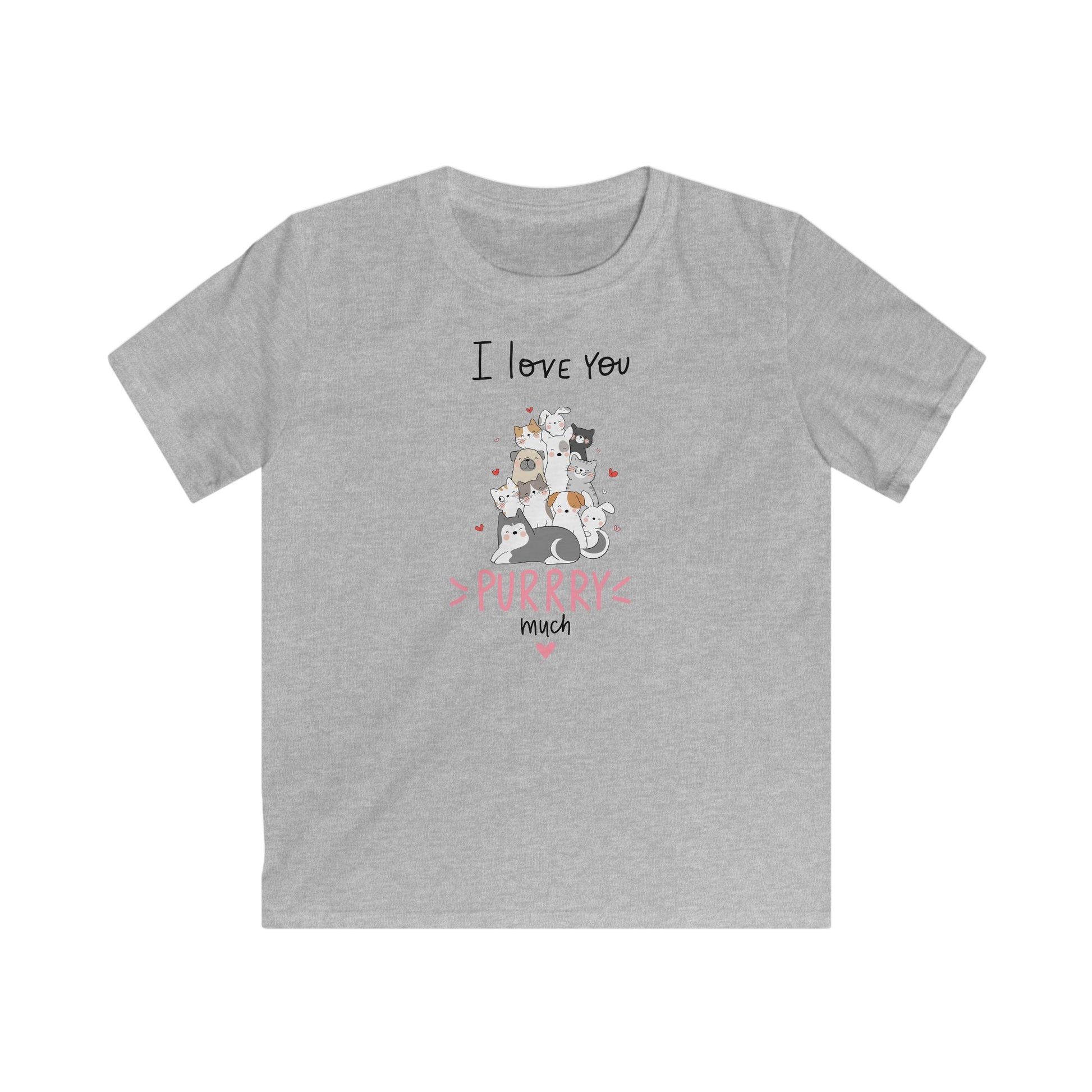 Gray cute animal shirt kids with playful cat design and I love you purrry much text