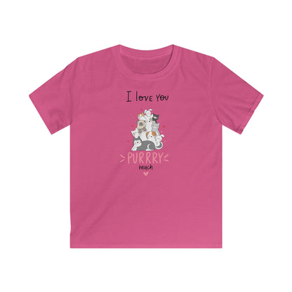 Pink kids shirt with cute animal shirt kids design featuring multiple cats and I love you message