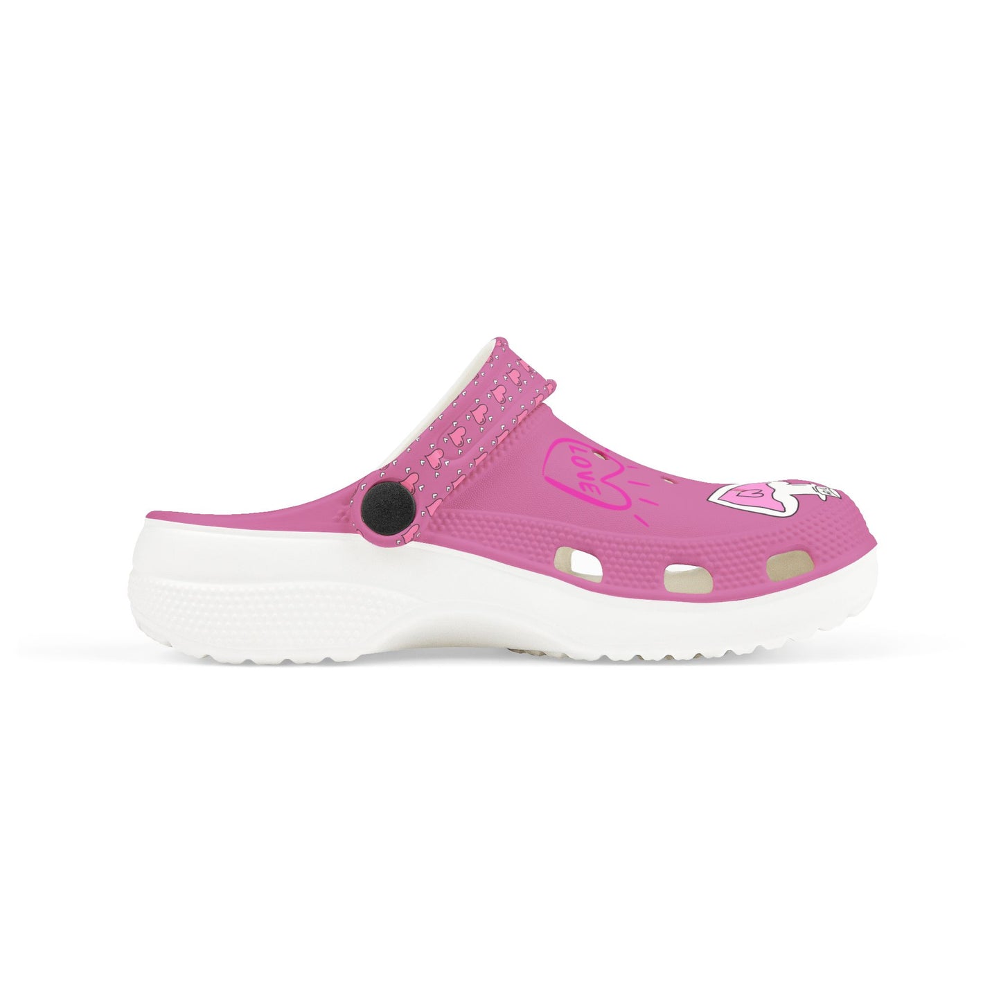 Printify pink cute clogs for girls with adjustable strap and heart design on white sole