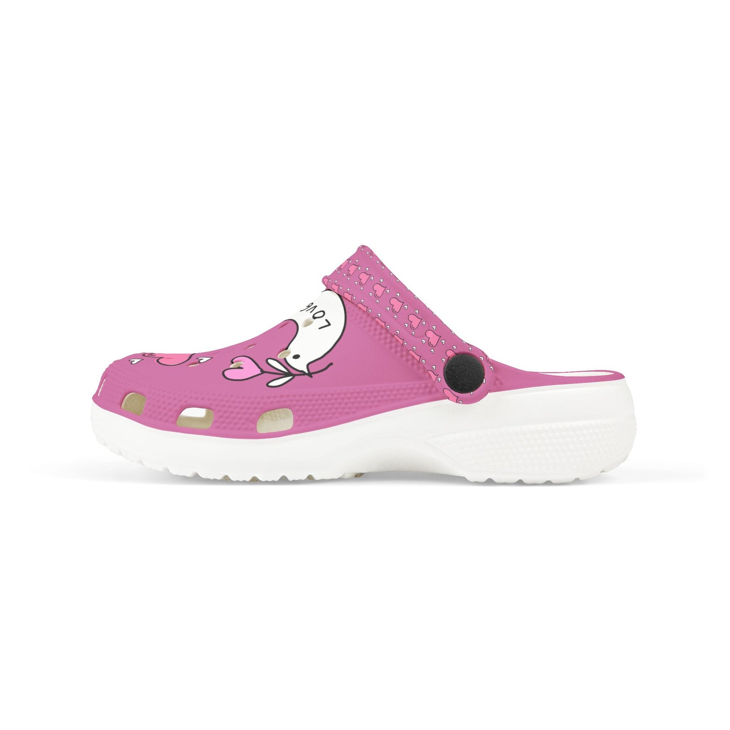 Printify pink cute clogs for girls with heart and love design and white sole