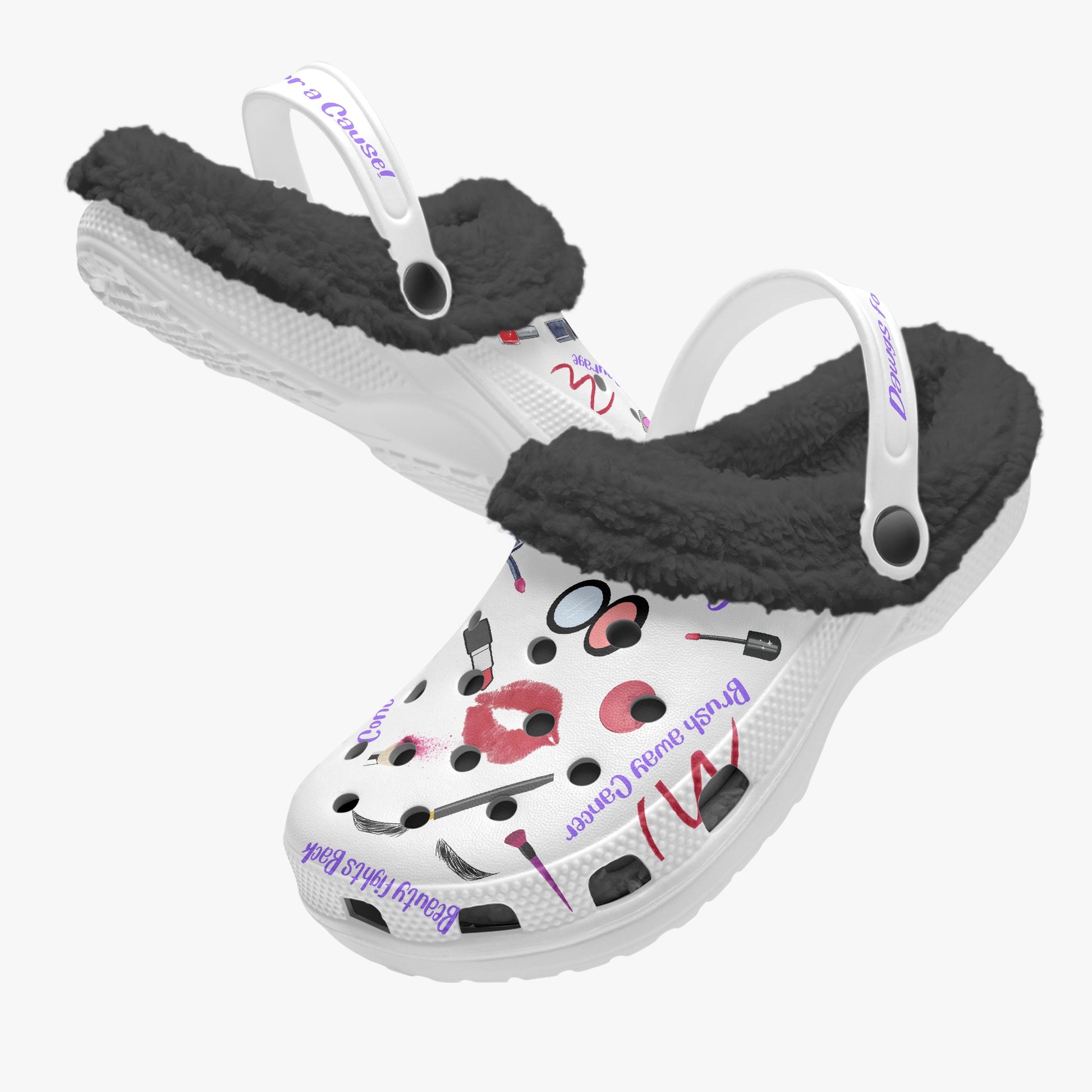 Cute clogs for women with white base and black fuzzy lining 