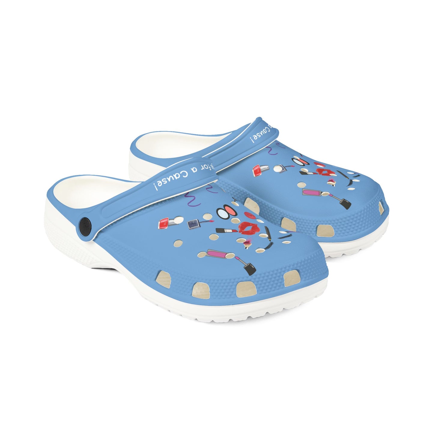 Printify blue cute clogs for women with makeup print and white soles