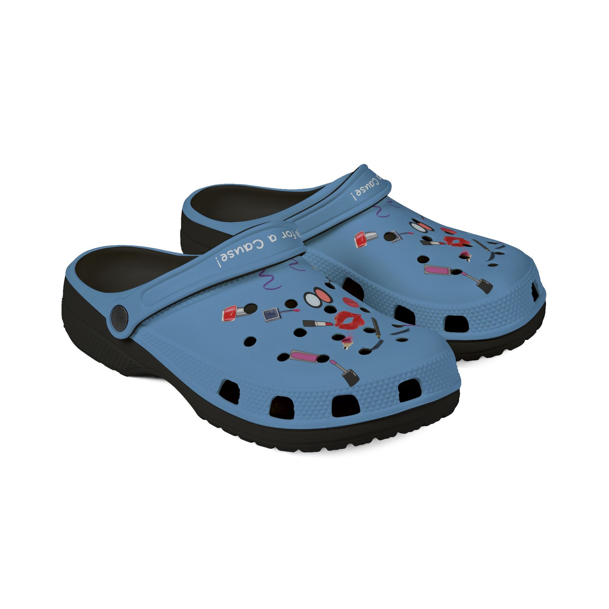 Printify blue cute clogs for women with makeup design and black soles