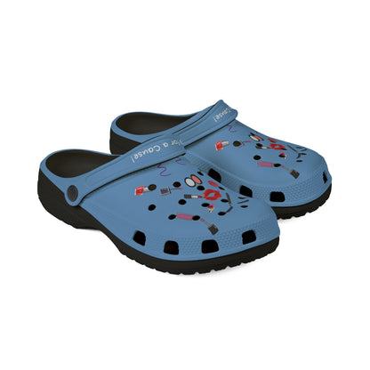 Printify blue cute clogs for women with makeup design and black soles