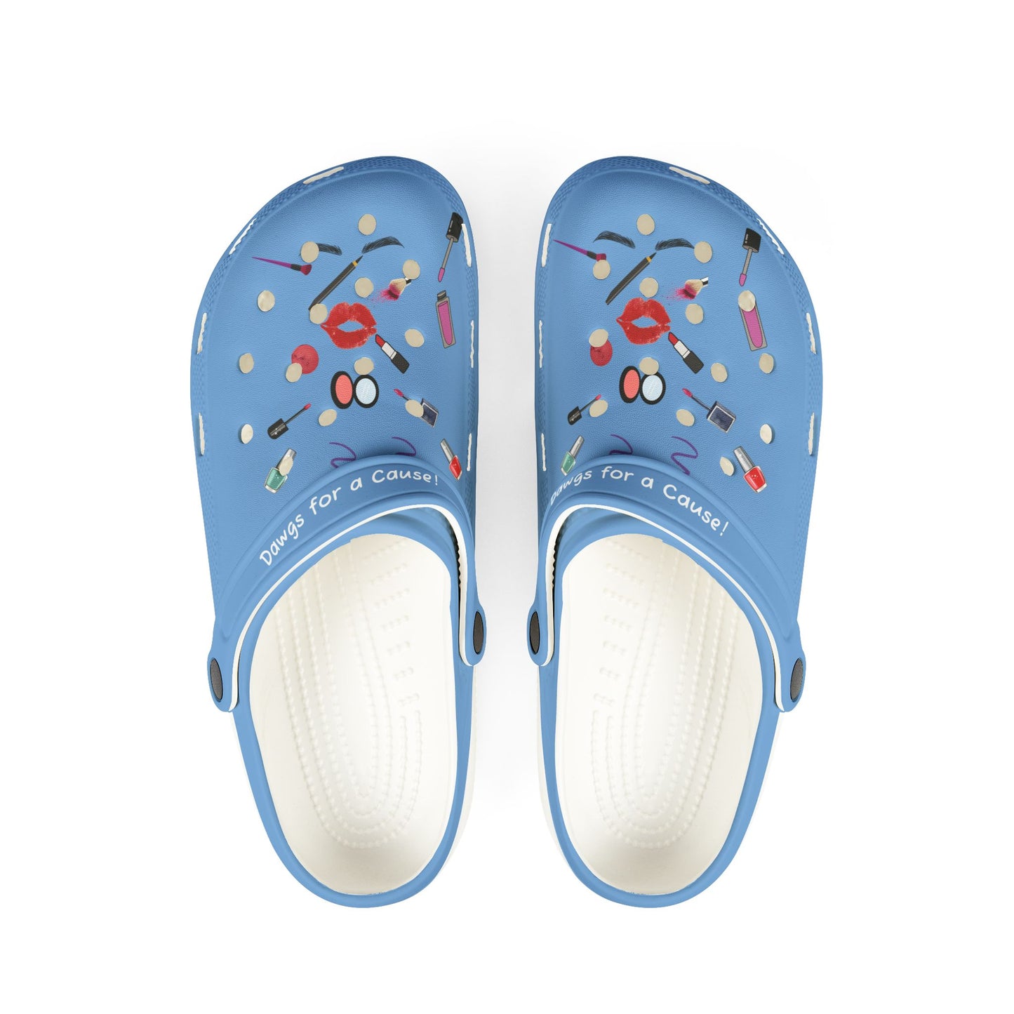 Printify blue cute clogs for women with makeup design and cushioned white insoles