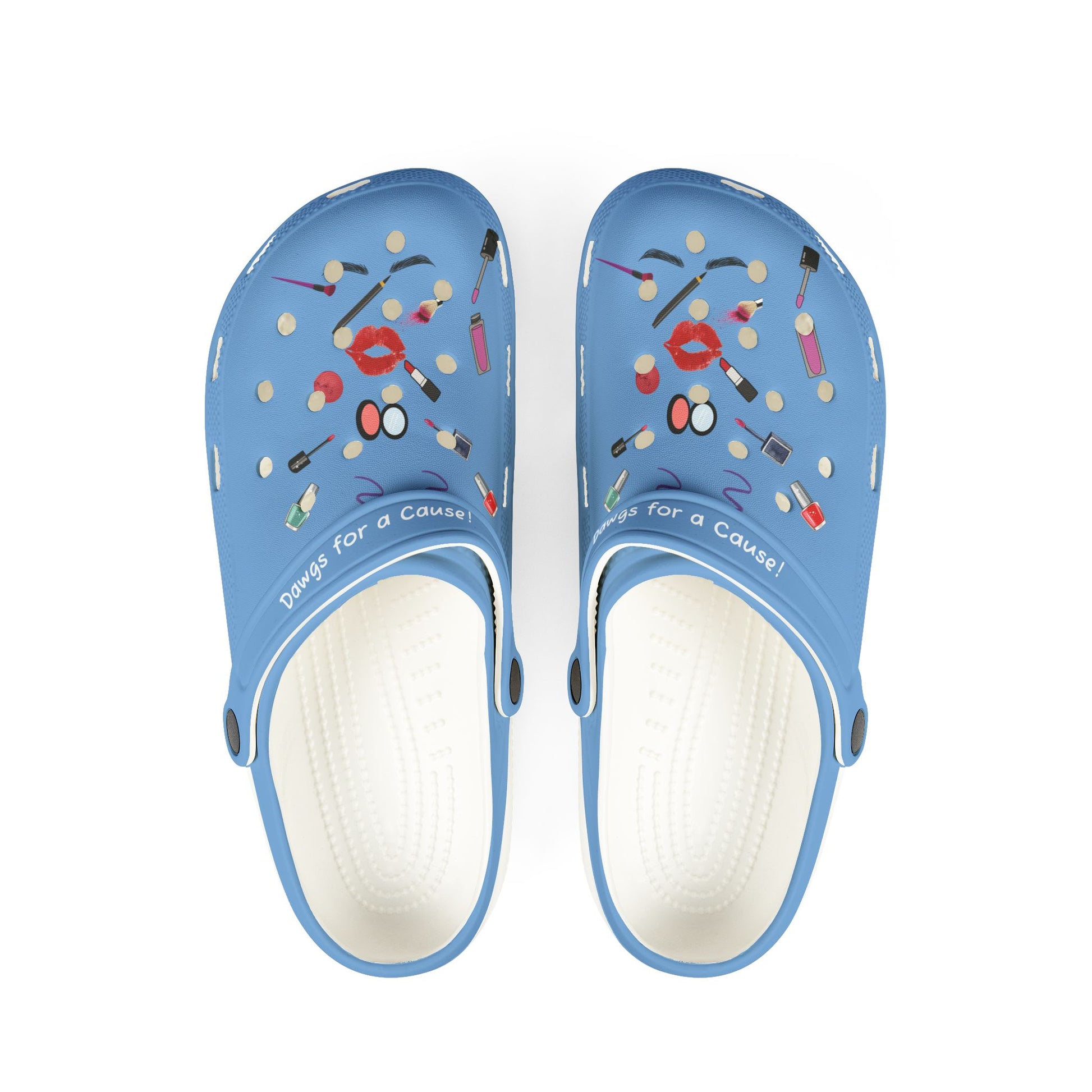 Printify blue cute clogs for women with makeup design and cushioned white insoles