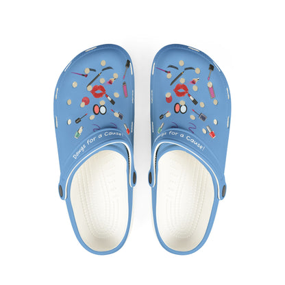 Printify blue cute clogs for women with makeup design and cushioned white insoles