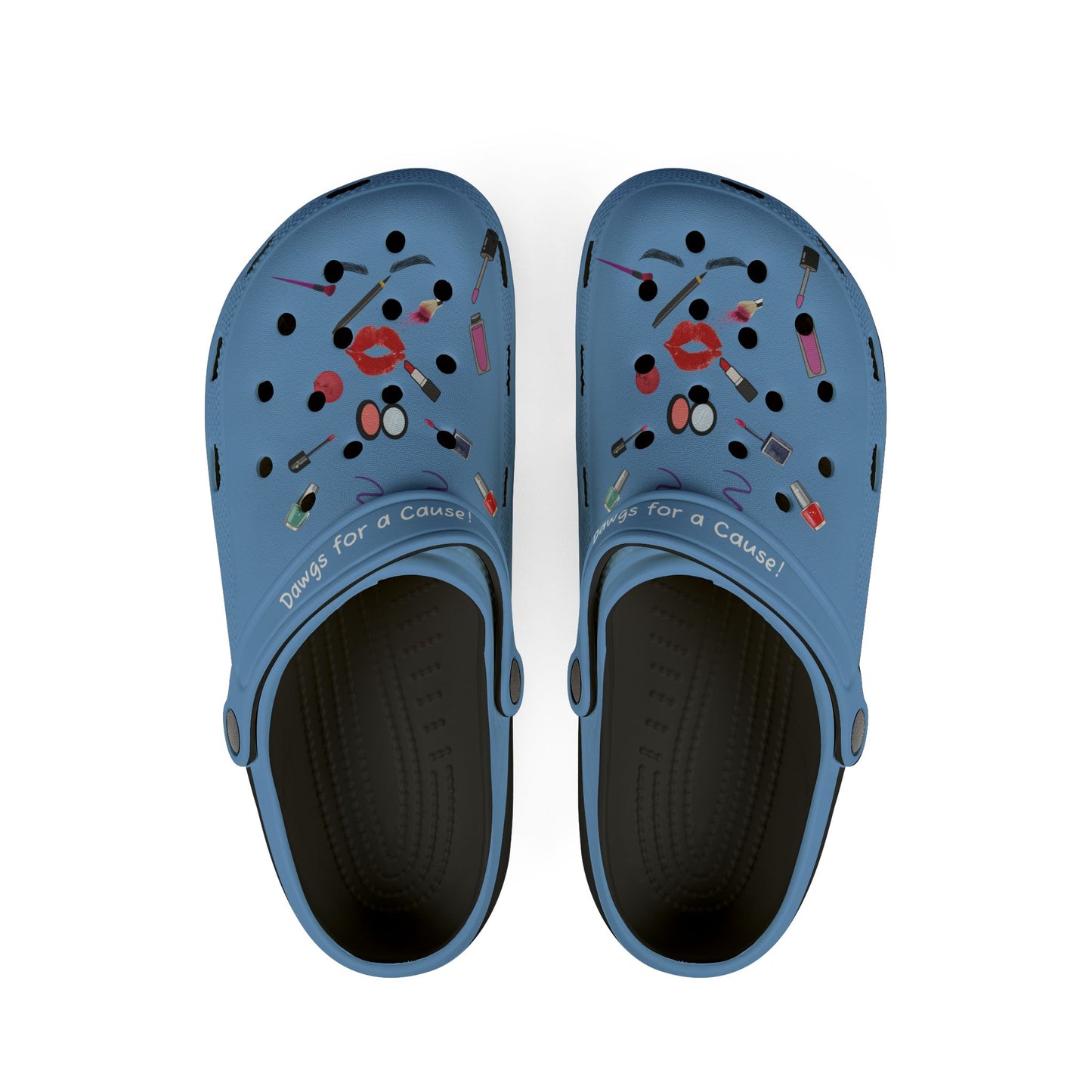Printify cute clogs for women in blue with makeup and lipstick designs