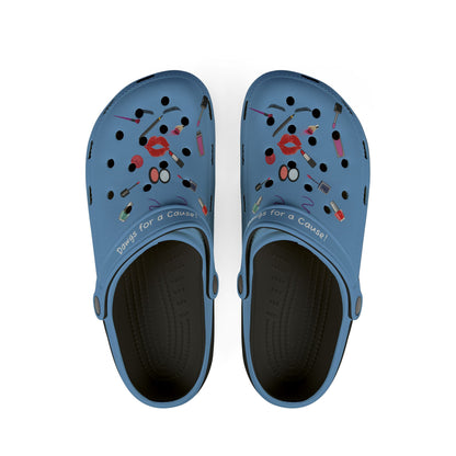 Printify cute clogs for women in blue with makeup and lipstick designs