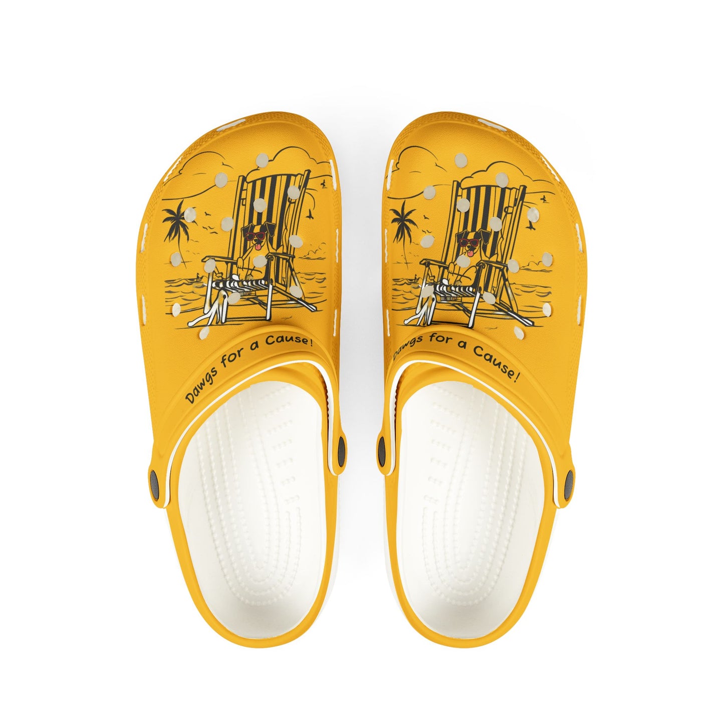 Printify yellow cute clogs for women with beach chair and palm tree design