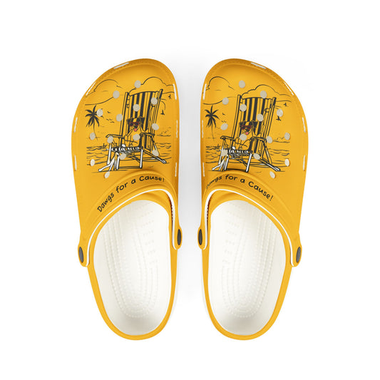 Printify yellow cute clogs for women with beach chair and palm tree design