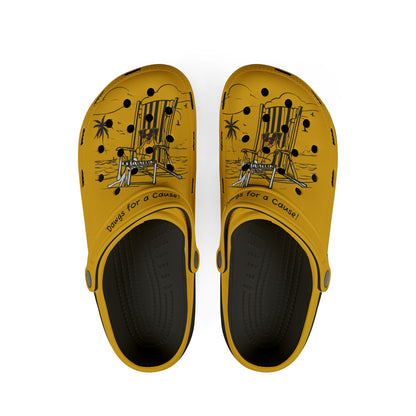 Printify yellow cute clogs for women with black beach chair and palm tree design