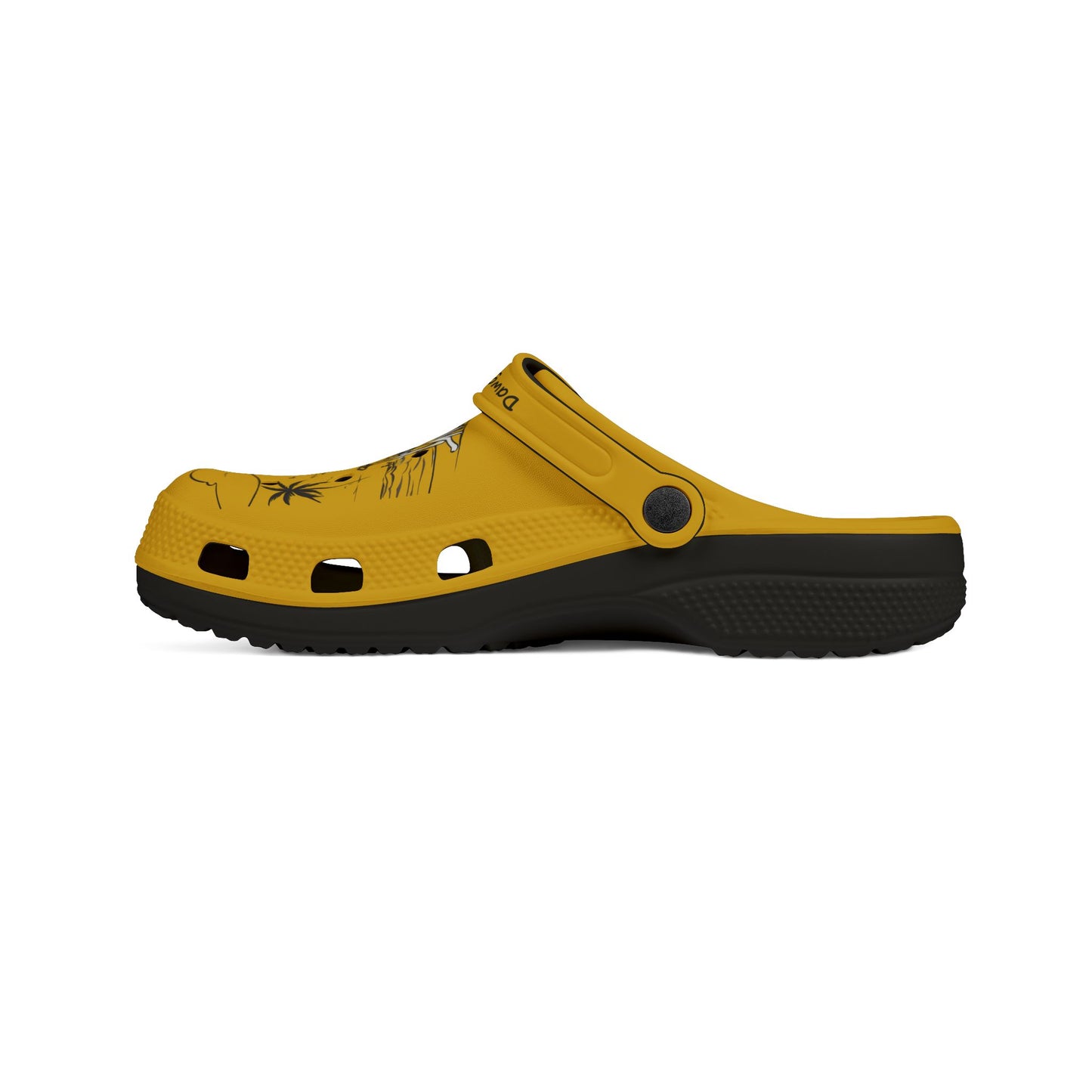 Printify yellow and black cute clogs for women with palm tree design and adjustable heel strap