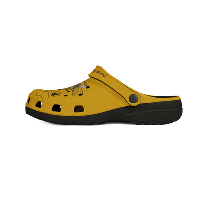 Yellow and black Printify cute clogs for women with adjustable strap and ventilation holes
