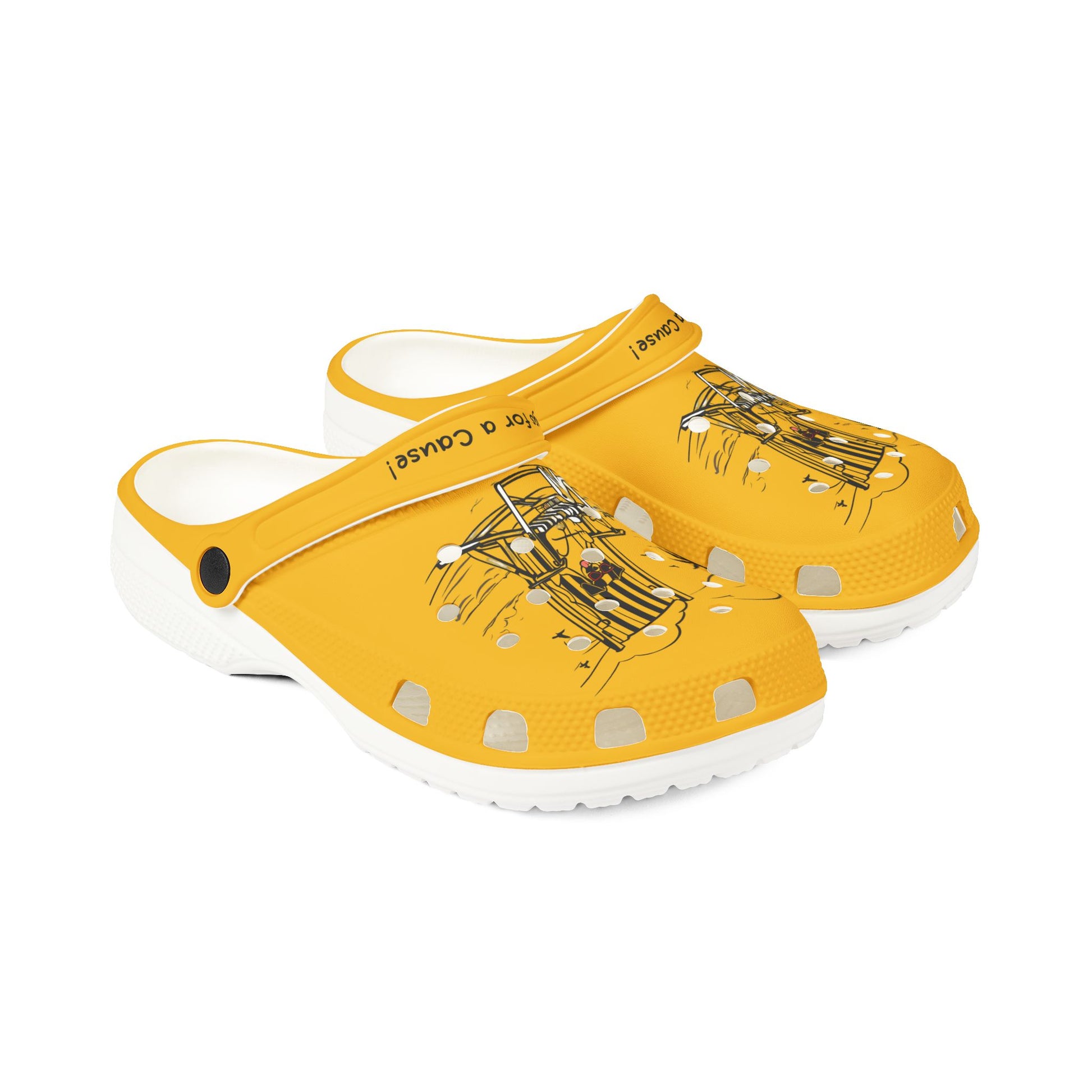Printify yellow cute clogs for women with cartoon car design and white soles
