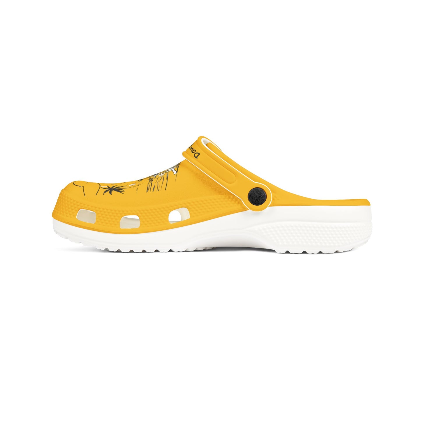 Printify yellow cute clogs for women with black floral design and white sole