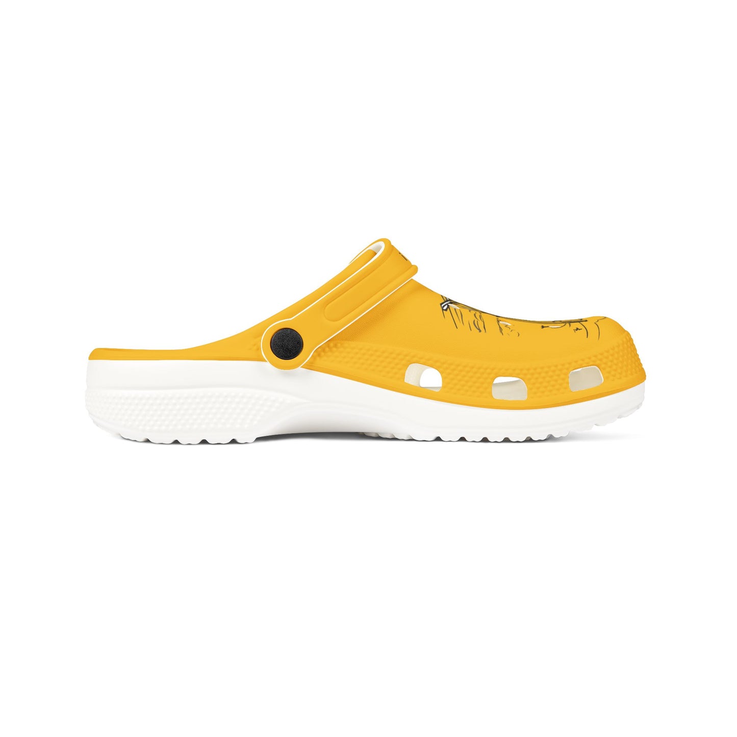 Printify yellow cute clogs for women with adjustable heel strap and ventilation holes