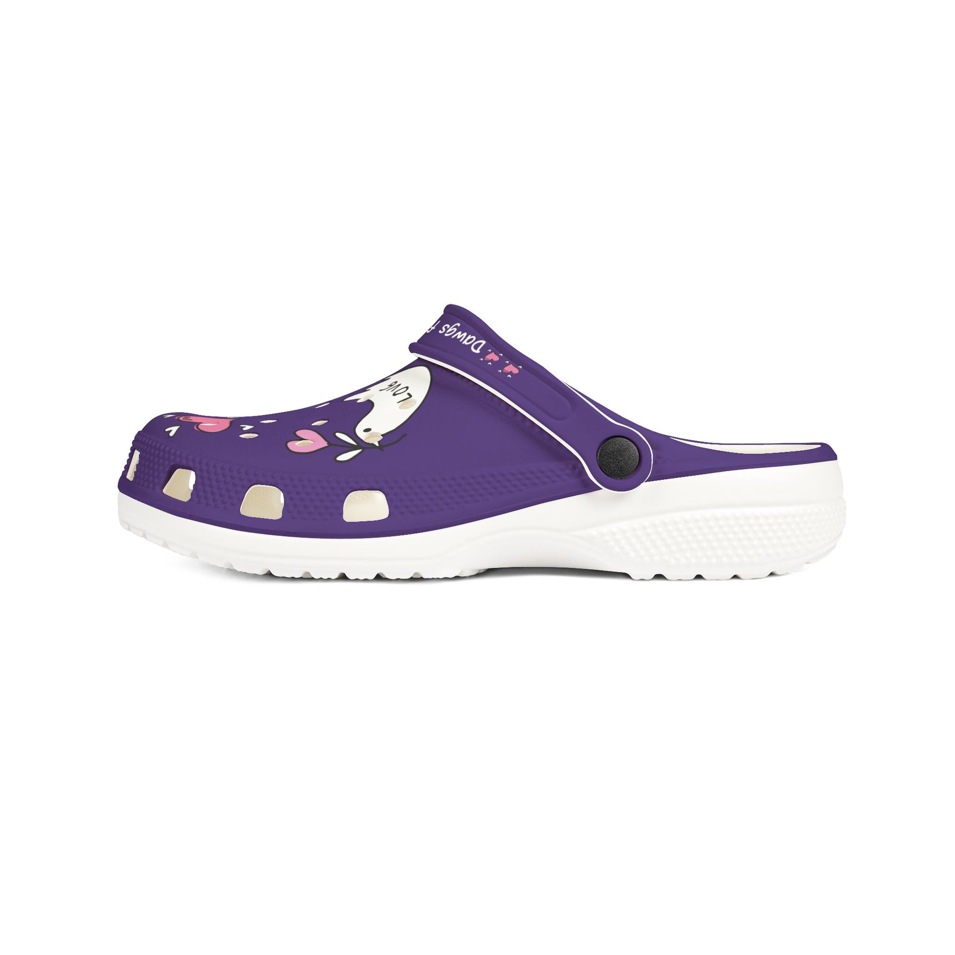Printify purple cute clogs with white sole and heart design for casual wear
