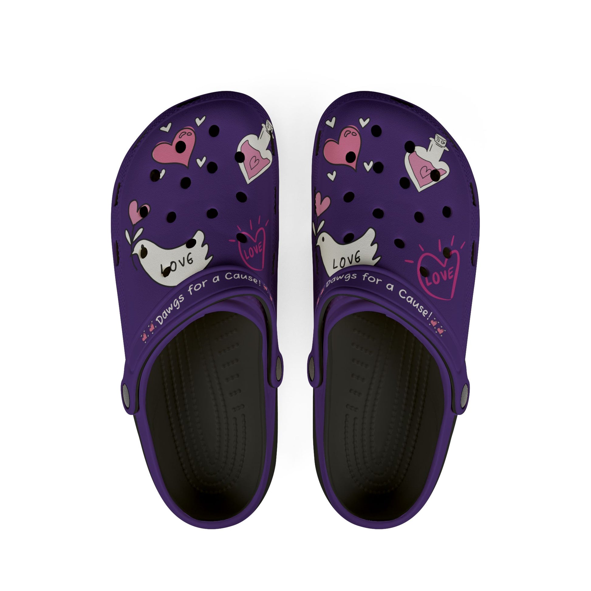 Printify purple cute clogs with love and heart designs for casual comfort