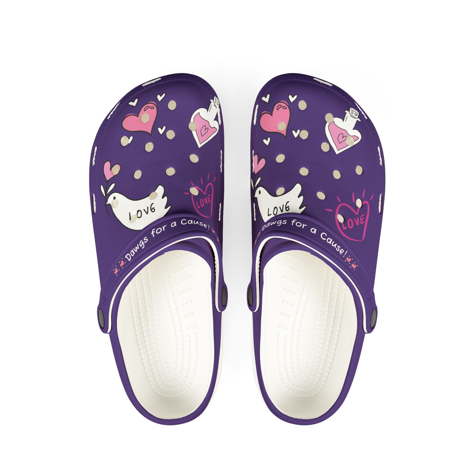 Printify purple cute clogs with love heart and potion bottle designs for casual wear