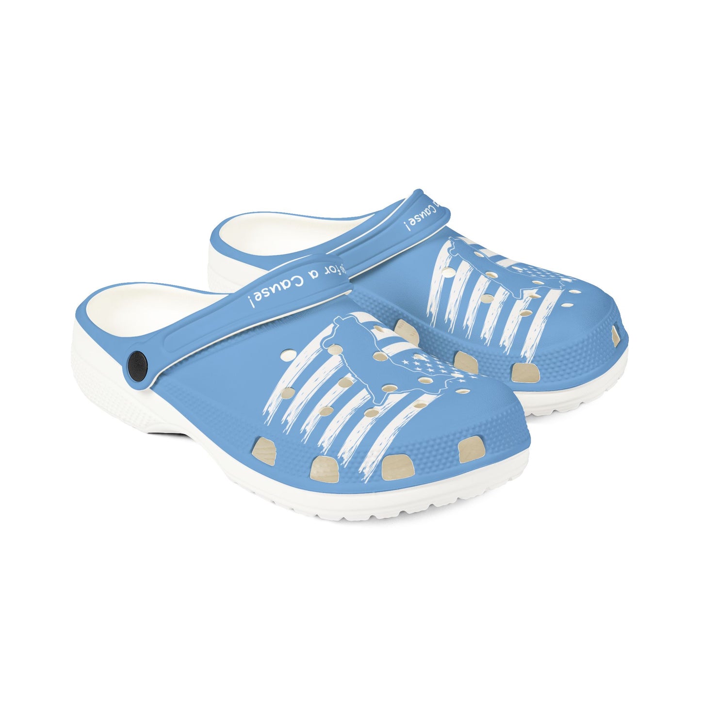 Printify blue cute clogs women with white skeleton design and adjustable back strap