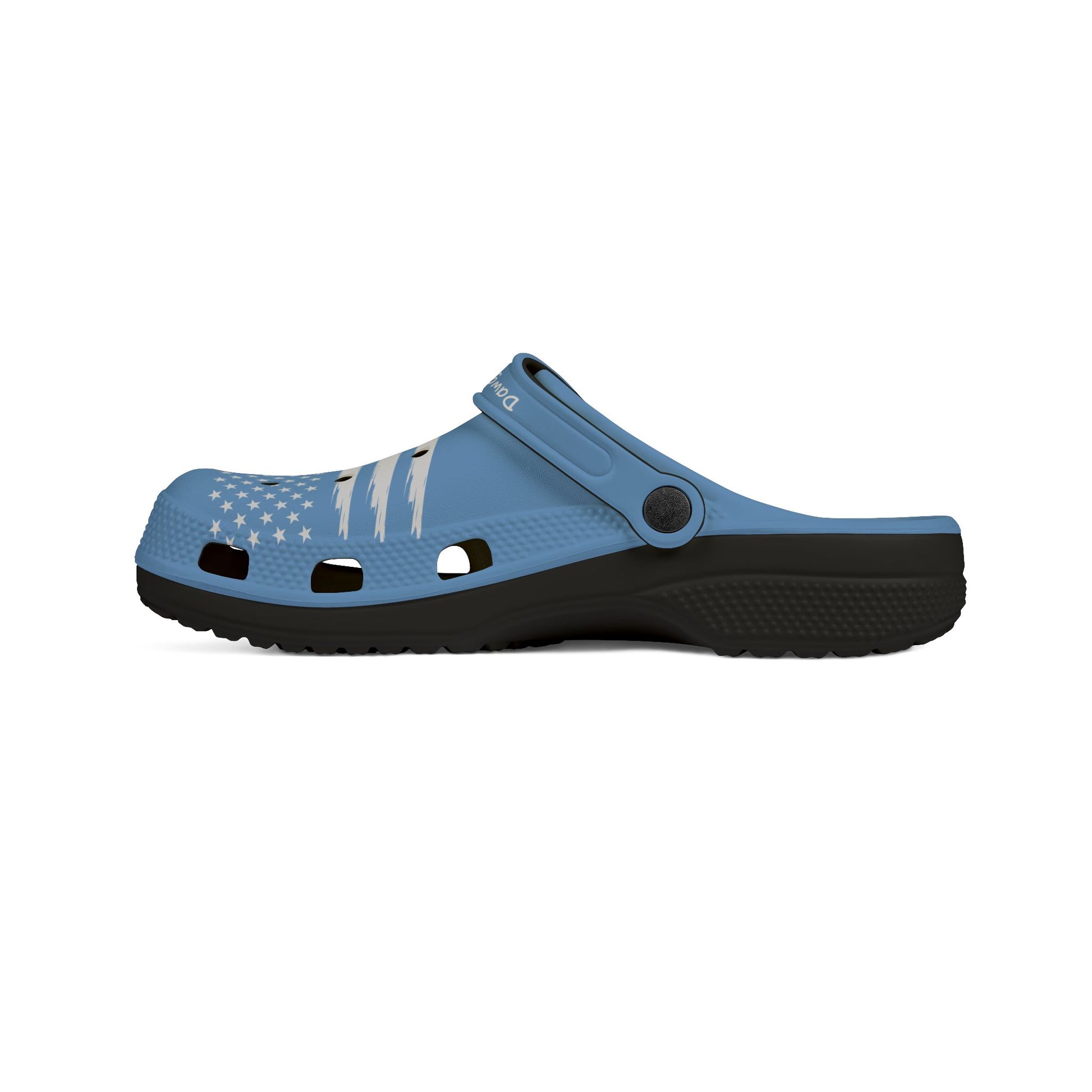 Printify blue and black cute clogs women with star and stripe design and adjustable heel strap