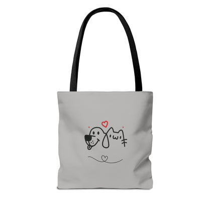 Printify cute dog lover tote bag with simple dog and cat line art and black handles