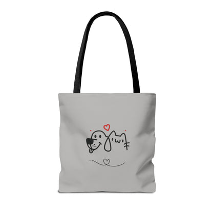 Printify cute dog lover tote bag with simple dog and cat line art design and black handles