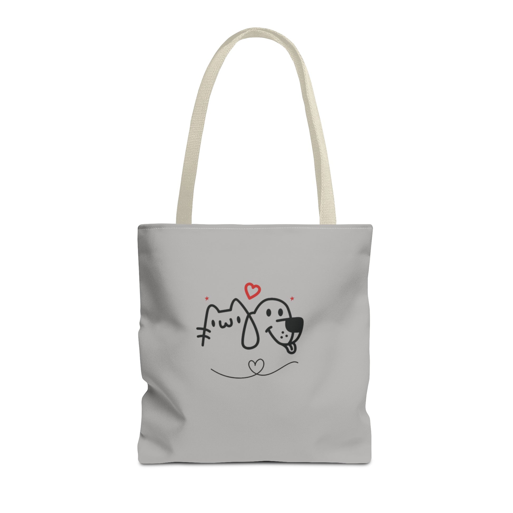 Cute dog lover tote bag by Printify with simple cat and dog line art and heart design