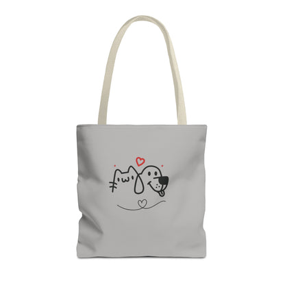 Cute dog lover tote bag by Printify with simple cat and dog line art and heart design