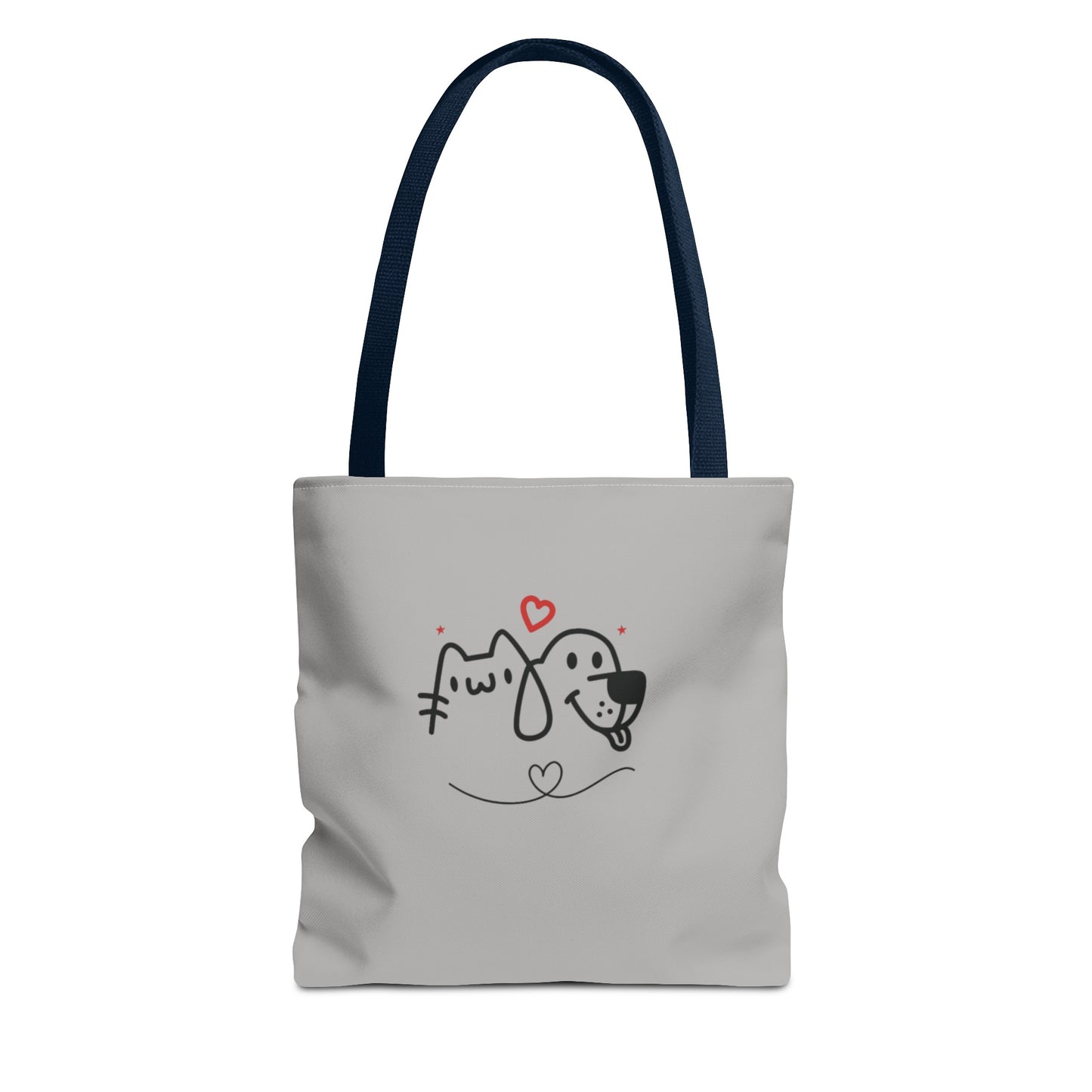 Printify cute dog lover tote bag featuring simple dog and cat illustration with heart design
