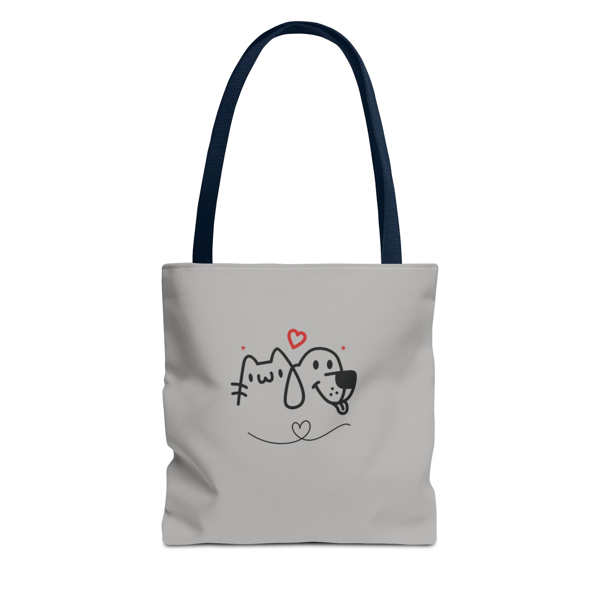 Printify cute dog lover tote bag featuring simple dog and cat illustration with heart design