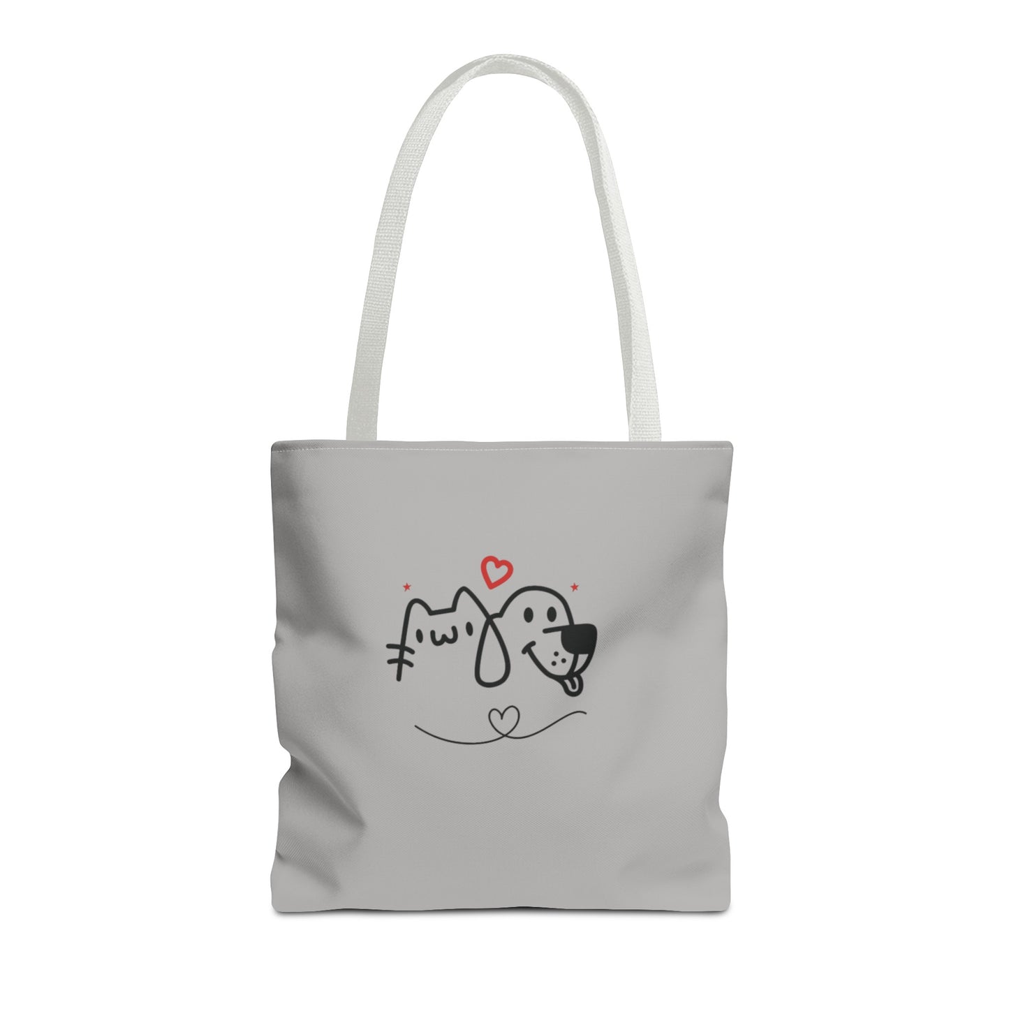 Printify cute dog lover tote bag with simple cat and dog line art and red heart design