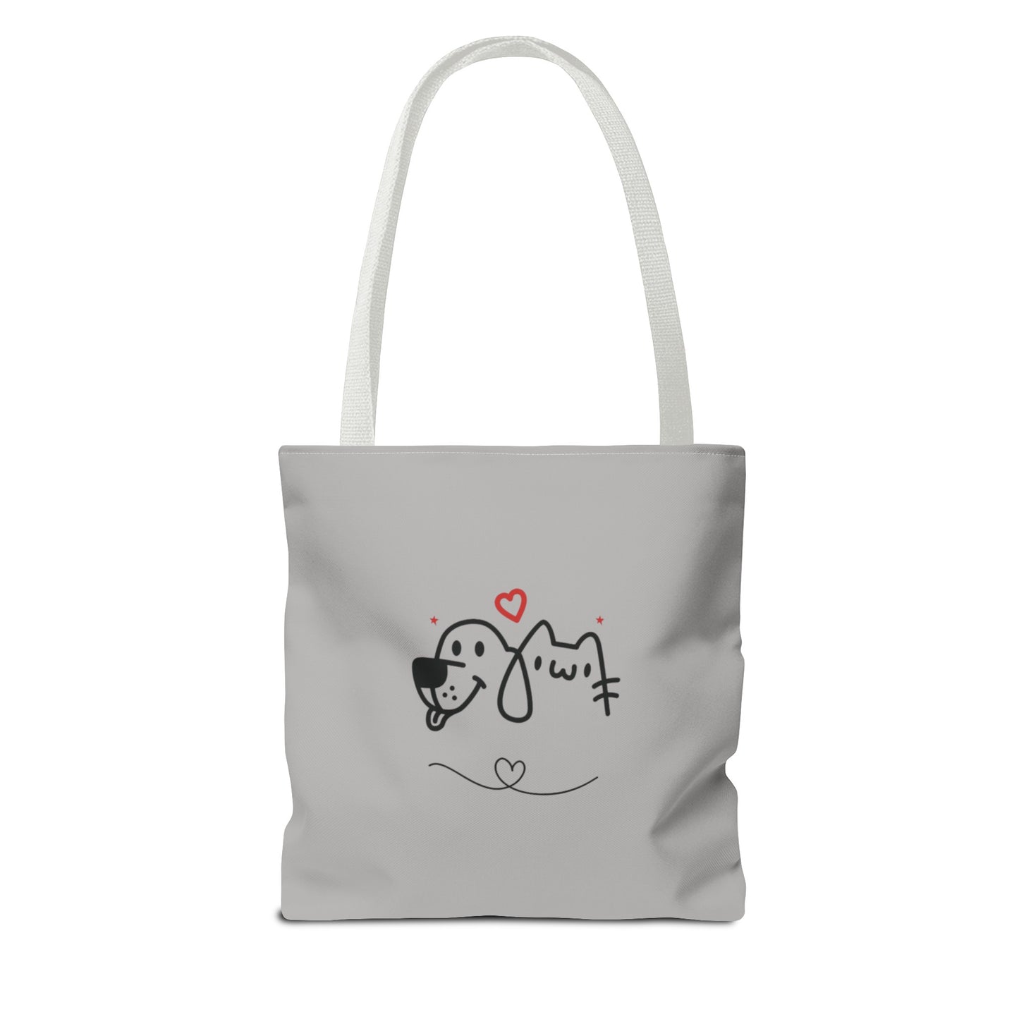 Printify cute dog lover tote bag with simple dog and cat line art design and heart accents