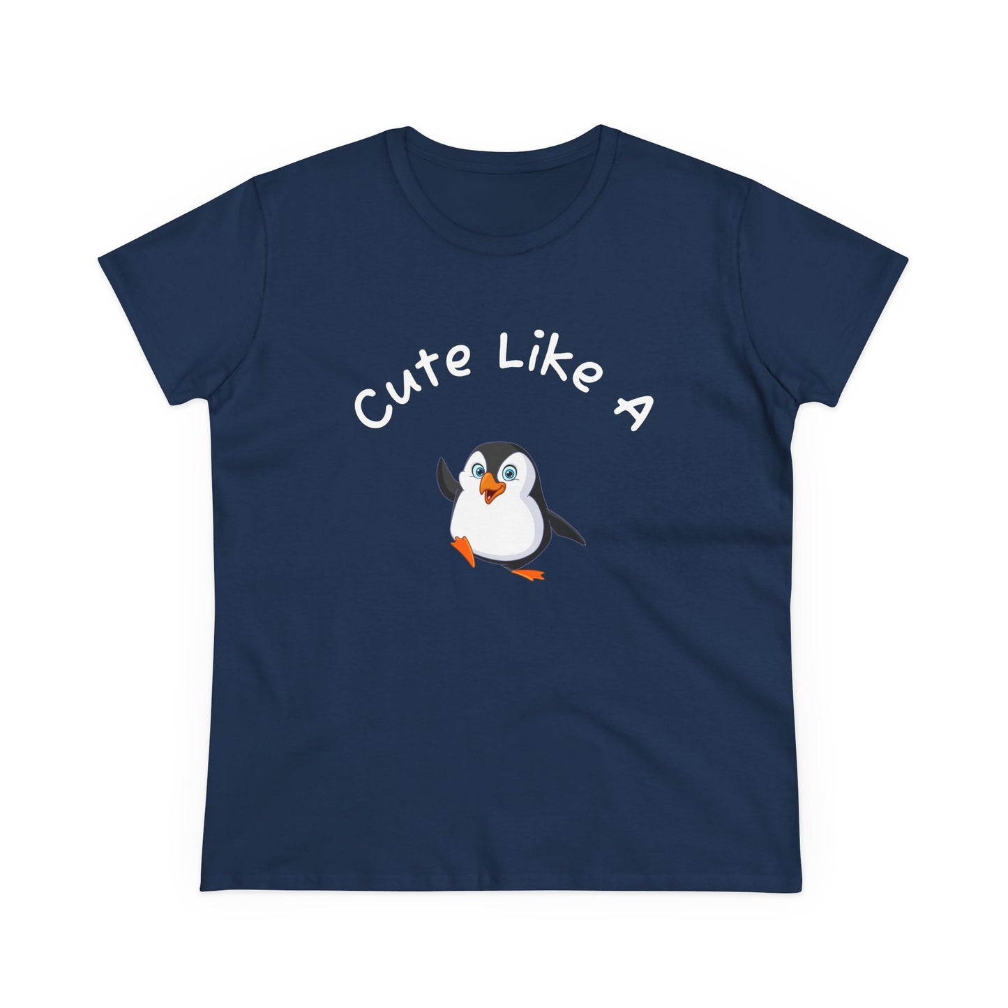 Navy blue penguin graphic t-shirt with cute penguin and text Cute Like A printed on front