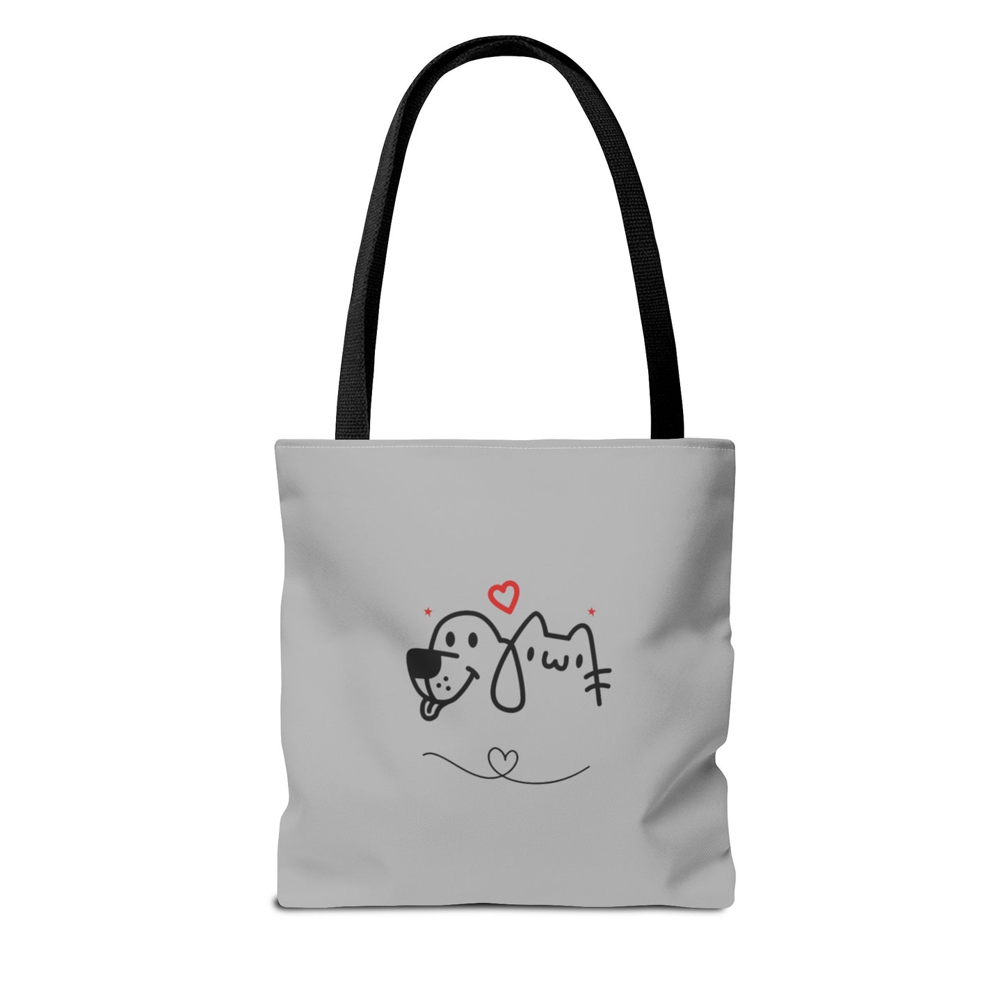 Printify cute puppy tote bag with simple dog and cat line art design and black handles