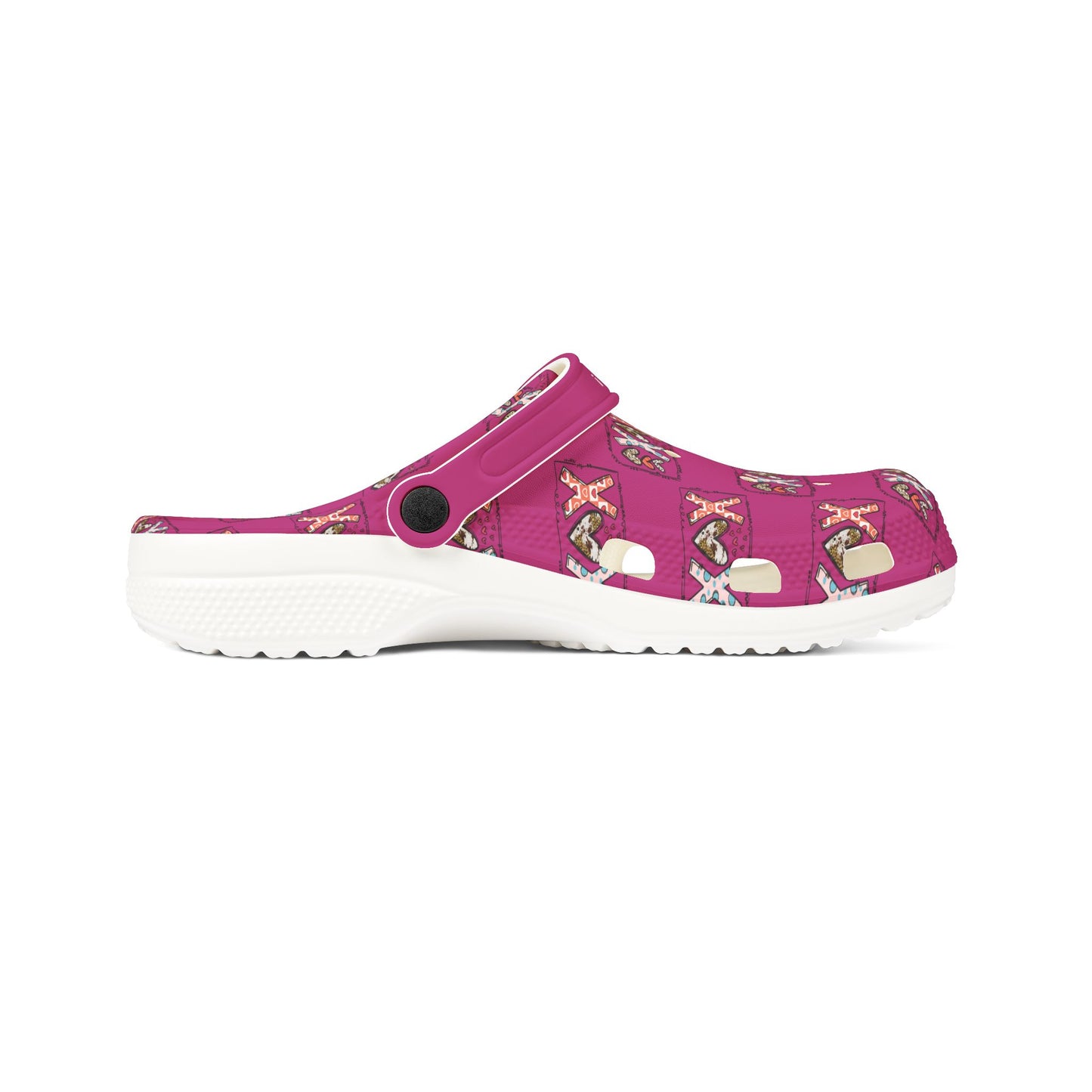 Printify cute rubber clogs for women in pink with adjustable strap and patterned design