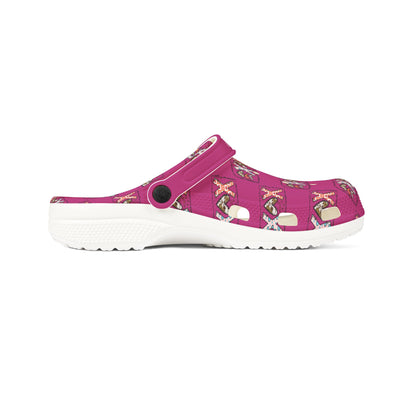 Printify cute rubber clogs for women in pink with adjustable strap and patterned design