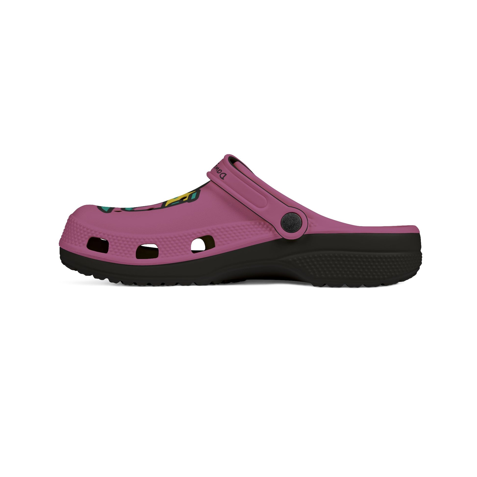Printify pink cute rubber clogs for women with black sole and ventilation holes