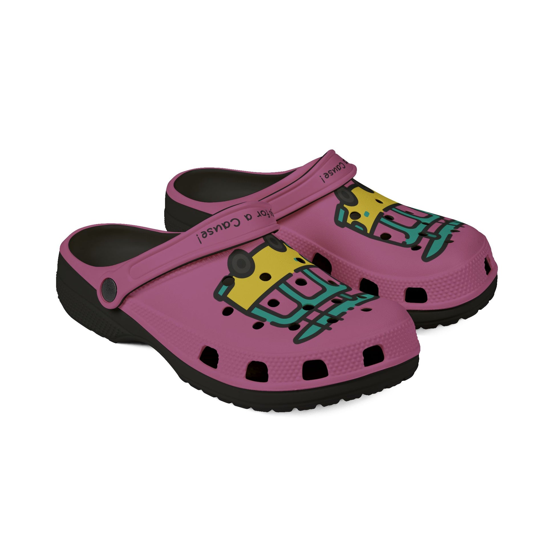 Printify cute rubber clogs for women in pink with cartoon design and black sole