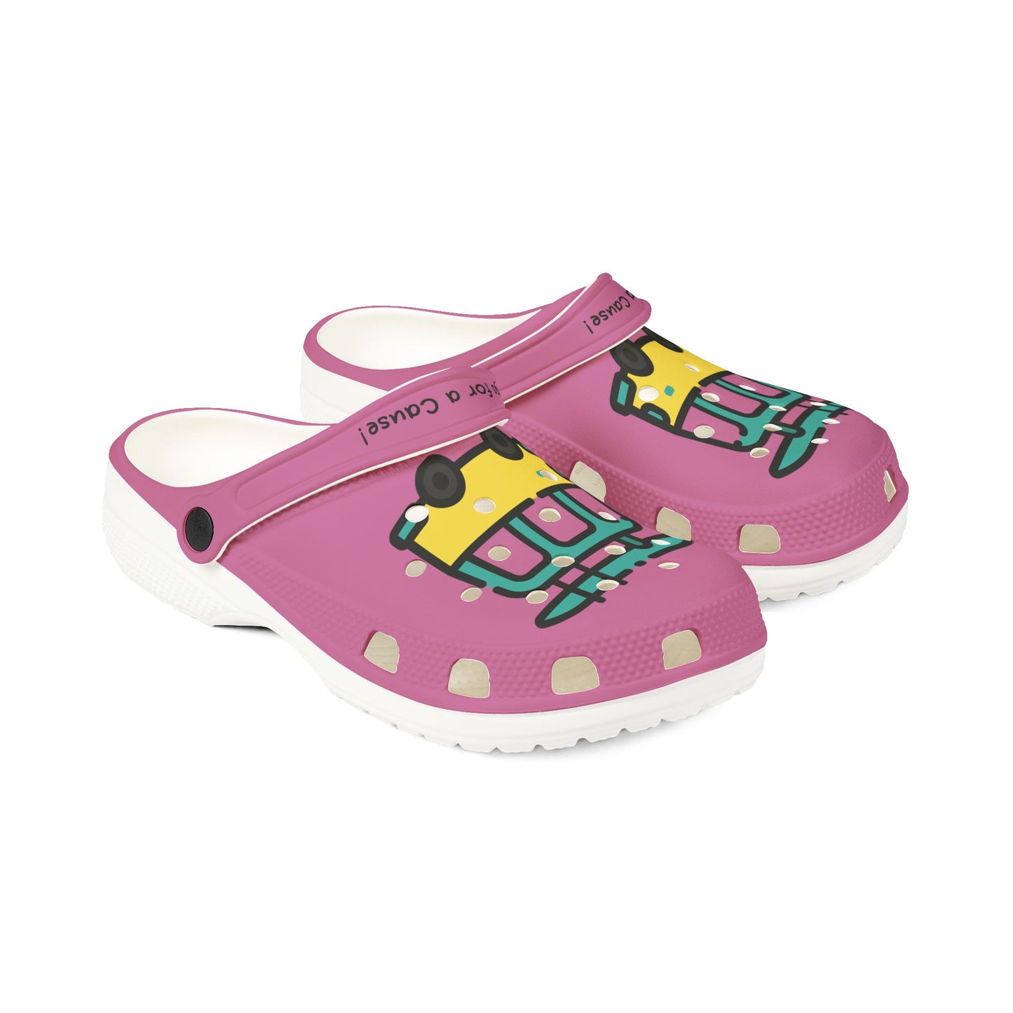 Printify cute rubber clogs for women in pink with cartoon character design and white sole