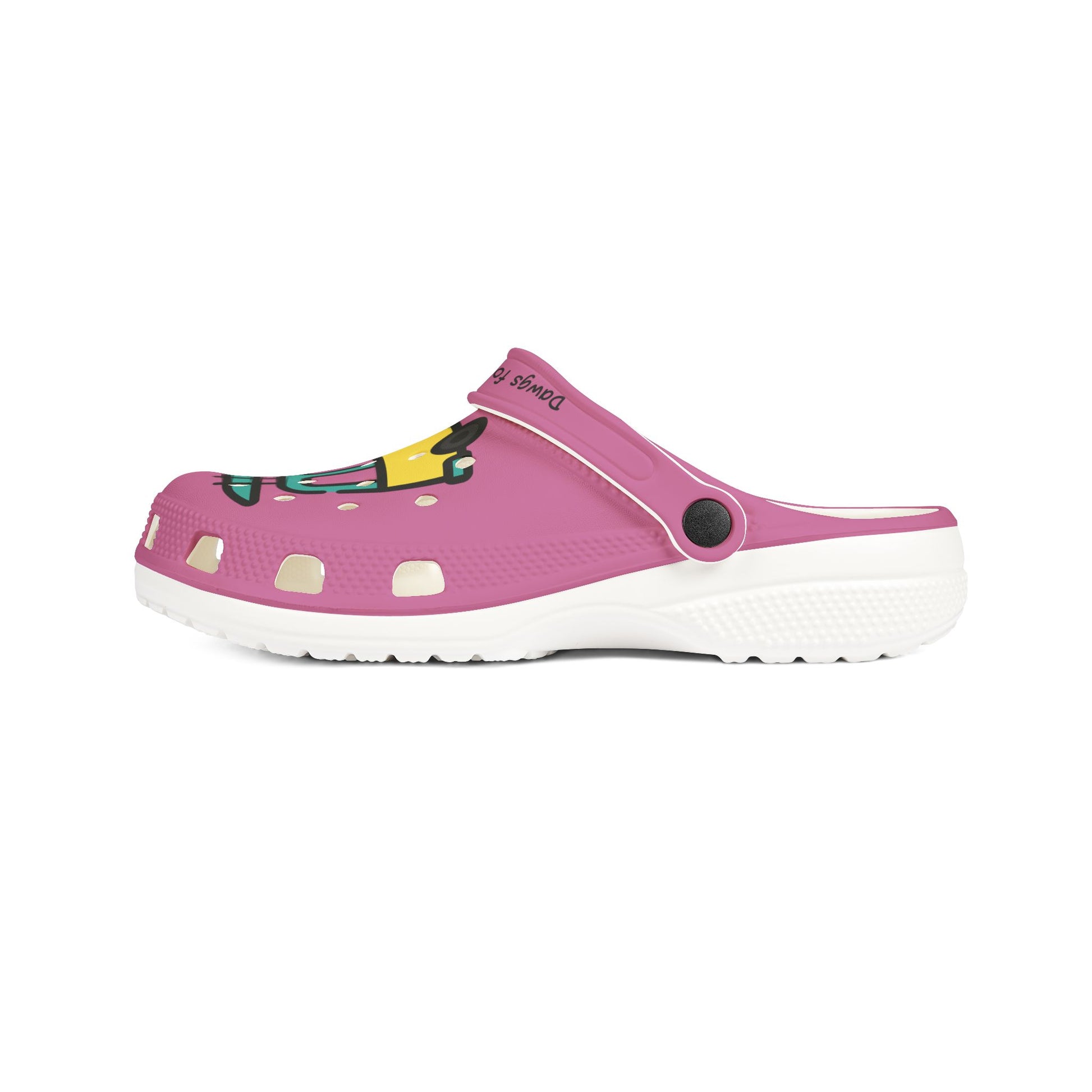 Printify cute rubber clogs for women in pink with cartoon design and white sole